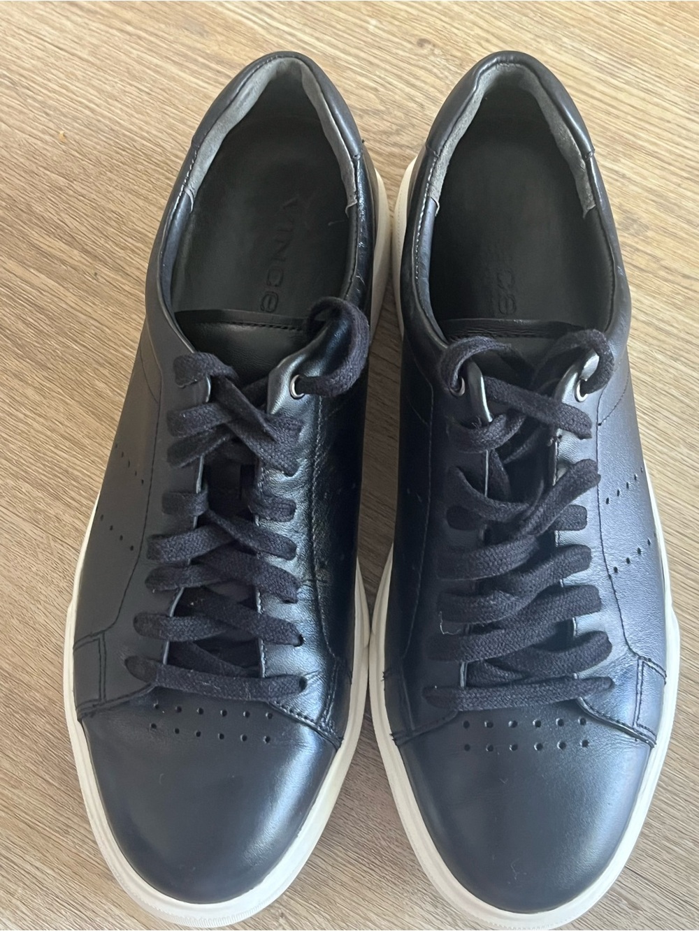 Vince Black Leather Low-Top Sneakers with White Sole